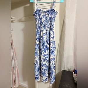 H&M White Maxi Dress with Blue Floral Print